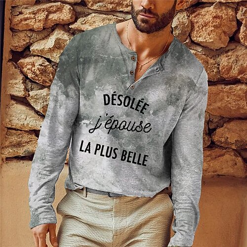

Men's Henley Shirt Tee T shirt Tee 3D Print Graphic Patterned Letter Plus Size Henley Daily Sports Button-Down Print Long Sleeve Tops Designer Basic Casual Classic Gray / Summer / Spring / Summer