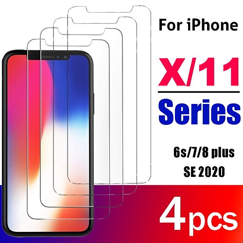 

[4 Pack] Phone Screen Protector For Apple iPhone 13 Pro Max 12 11 SE 2022 X XR XS Max 8 7 Front Screen Protector Tempered Glass High Definition (HD) 9H Hardness 3D Touch Compatible