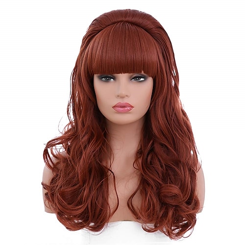 

Beehive wigs Copper Red Long Curly Wavy Women's Big Red Wig 80s Classical Hair Wigs for Women