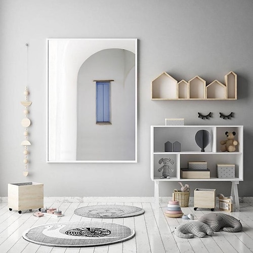 

cross-border high-end sense nordic simple fashion white wall blue small window ins wind living room decoration painting core