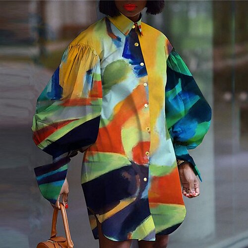 

Women's Plus Size Tops Blouse Shirt Color Gradient Abstract Print Long Sleeve Shirt Collar Streetwear Daily Going out Polyester Fall Spring Green