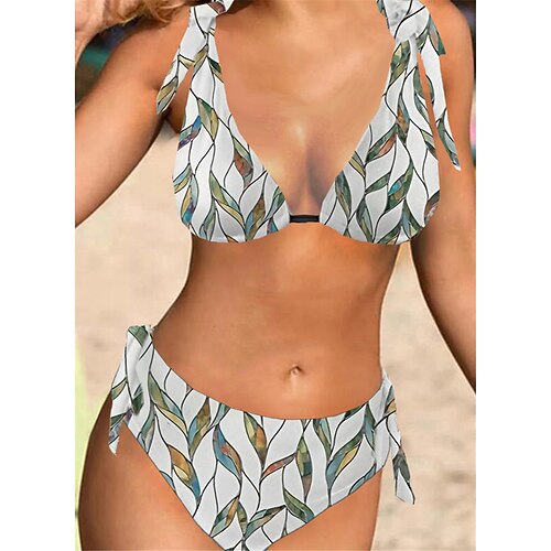 

Women's Swimwear Bikini 2 Piece Normal Swimsuit Halter Open Back Printing Leaves Green Halter V Wire Bathing Suits Sexy Vacation Fashion / Modern / New