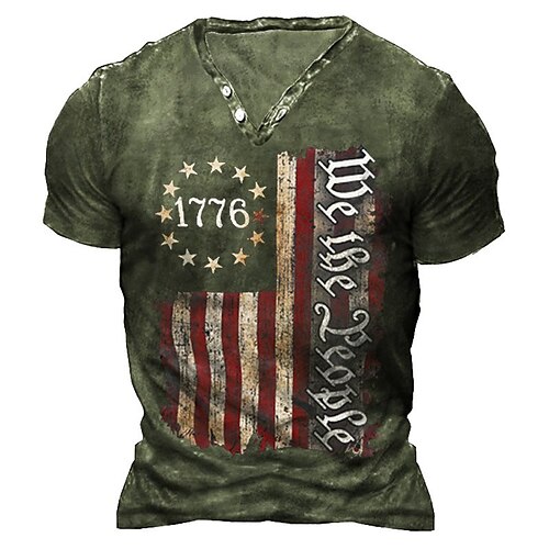 

Men's Unisex T shirt Tee Graphic Prints National Flag V Neck Army Green 3D Print Outdoor Street Short Sleeve Button-Down Print Clothing Apparel Sports Fashion Casual Big and Tall / Summer / Summer