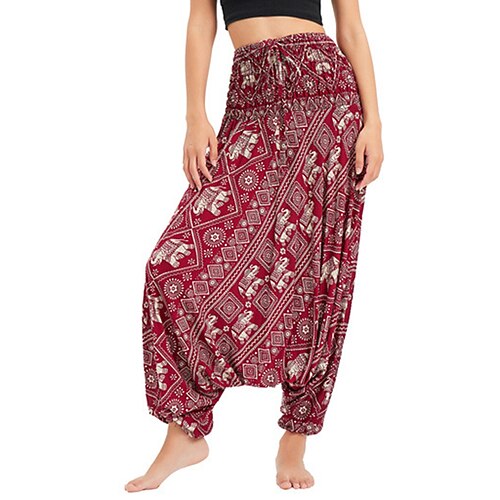 

Women's Joggers Pants Trousers Harem Pants Red Black High Waist Boho Hip-Hop Hippie Casual Weekend Baggy High Cut Micro-elastic Full Length Comfort Animal One-Size / Loose Fit / Print