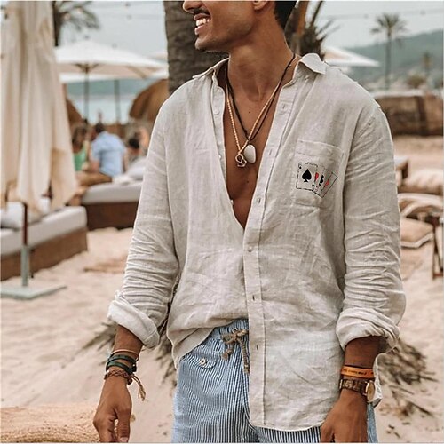 

Men's Shirt Hot Stamping Graphic Patterned Poker Turndown Street Casual Button-Down Print Long Sleeve Tops Designer Casual Fashion Big and Tall Green White / Summer / Spring / Summer