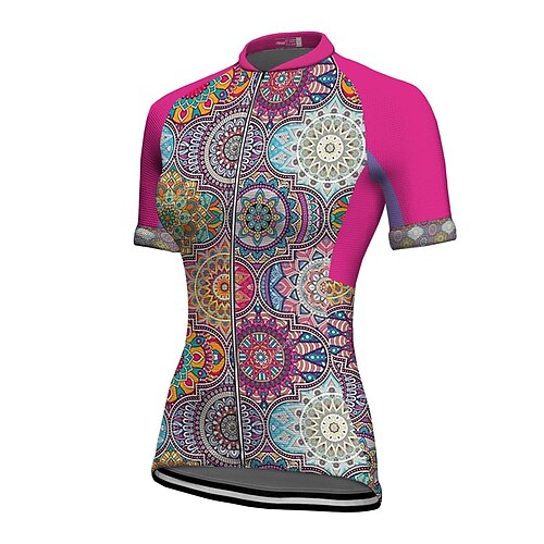 

21Grams Women's Cycling Jersey Short Sleeve Bike Jersey Top with 3 Rear Pockets Mountain Bike MTB Road Bike Cycling Breathable Quick Dry Moisture Wicking Reflective Strips Rose Red Polyester Spandex