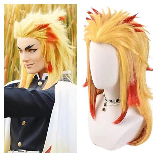 

Cosplay Wig Rengoku Kyoujurou Demon Slayer Anime & Comic Straight Layered Haircut Machine Made Wig 18 inch Synthetic Hair Men's Adjustable Mixed Color / Party / Evening