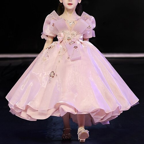 

Party Event / Party Princess Flower Girl Dresses Jewel Neck Ankle Length Organza Spring Summer with Bow(s) Appliques Cute Girls' Party Dress Fit 3-16 Years