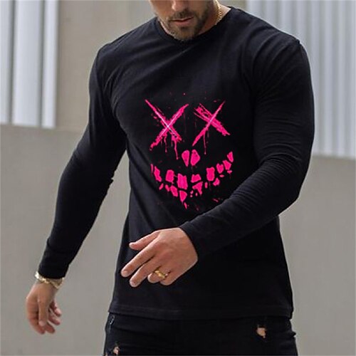 

Men's T shirt Tee Hot Stamping Graphic Patterned Crew Neck Street Daily Print Long Sleeve Tops Casual Comfortable Black