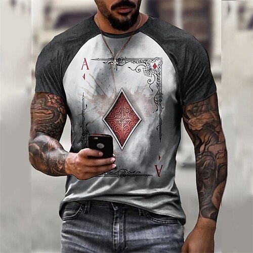 

Men's T shirt Tee 3D Print Graphic Prints Poker Crew Neck Street Casual 3D Print Short Sleeve Tops Fashion Breathable Comfortable Big and Tall Black / White / Summer / Spring / Summer