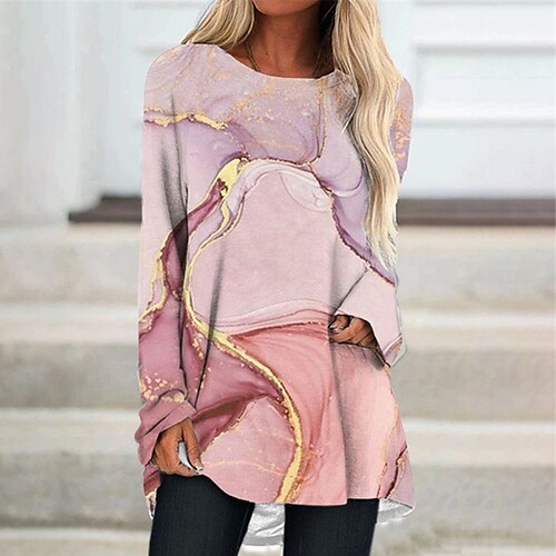 

Women's Shift Dress Knee Length Dress Pink Long Sleeve Color Gradient Print Fall Spring Crew Neck Casual Vacation 2022 S M L XL XXL 3XL