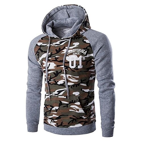 

Men's Pullover Hoodie Sweatshirt Graphic Patterned Camouflage Color Block Patchwork Print Daily Sports Streetwear 3D Print Casual Big and Tall Hoodies Sweatshirts Black Gray