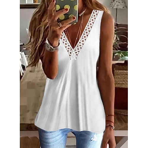 

Women's T shirt Tee White Black Color Gradient Patchwork Sleeveless Daily Sports Sexy Beach V Neck Long Loose Fit Bohemian Theme S / 3D Print