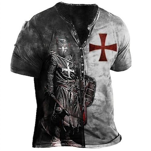 

Men's Henley Shirt Tee T shirt Tee 3D Print Graphic Cross Plus Size Henley Daily Sports Button-Down Print Short Sleeve Tops Designer Basic Casual Big and Tall Green Black Blue / Summer / Summer