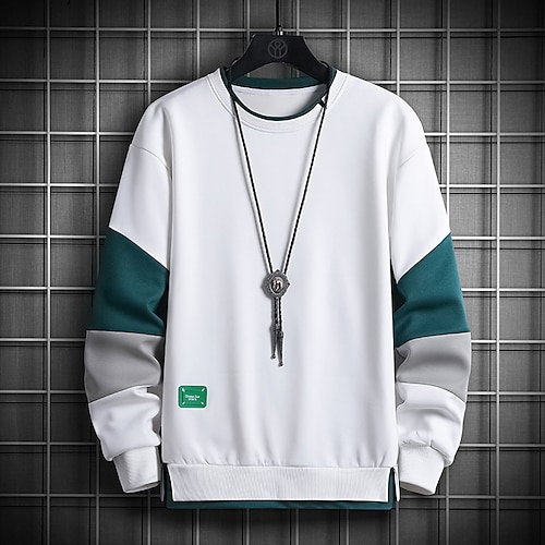 

Homme Sweat shirt Sweat Vert Gris Claire Gris Foncé Blanche Noir Col Ras du Cou Bloc de couleur Patchwork Sortie Vêtement de rue Casual Hiver Automne hiver Vêtement Tenue Pulls Capuche Pulls