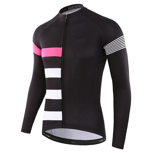 

21Grams Men's Cycling Jersey Long Sleeve Bike Top with 3 Rear Pockets Mountain Bike MTB Road Bike Cycling Breathable Quick Dry Moisture Wicking Reflective Strips Black Stripes Polyester Spandex Sports