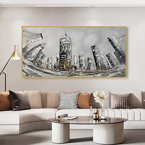 

Handmade Oil Painting Canvas Wall Art Decoration Cityscape Painting Abstract Architecture Painting for Home Decor Rolled Frameless Unstretched Painting