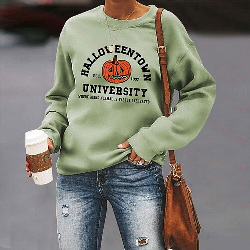 

Women's Sweatshirt Pullover Text Punk Pumpkin Print Halloween Daily Sports Hot Stamping Active Streetwear Hoodies Sweatshirts Green White Black