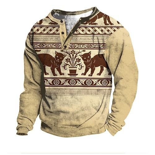 

Men's Unisex Sweatshirt Pullover Cat Graphic Prints Print Casual Daily Sports 3D Print Designer Casual Hoodies Sweatshirts Khaki
