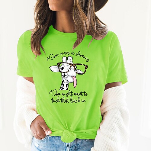 

Women's T shirt Tee Green Pink Yellow Graphic Letter Print Short Sleeve Daily Going out Basic Round Neck Regular 100% Cotton S / Giraffe