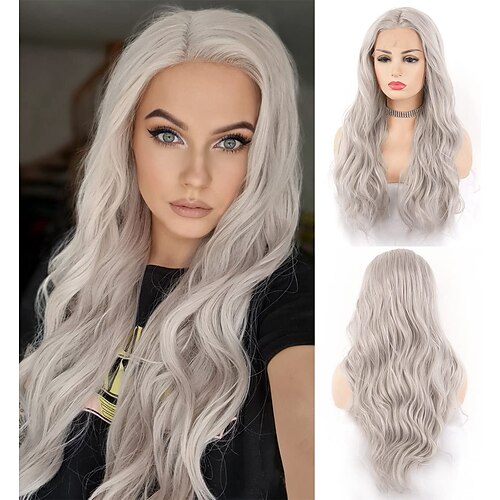 

Synthetic Lace Wig Loose Curl Style 12-26 inch Gray Middle Part 132.5 lace front Wig Women's Wig Grey / Synthetic Hair