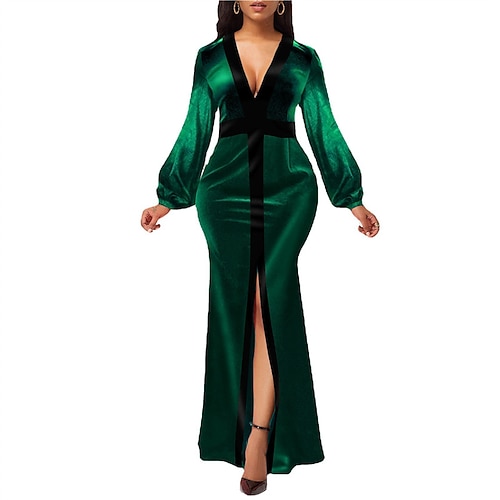 

Women's Party Dress Velvet Dress Green Long Dress Maxi Dress Green Wine Long Sleeve Pure Color Split Velvet Winter Fall V Neck Party Elegant Party Fall Dress 2022 S M L XL XXL 3XL 4XL 5XL
