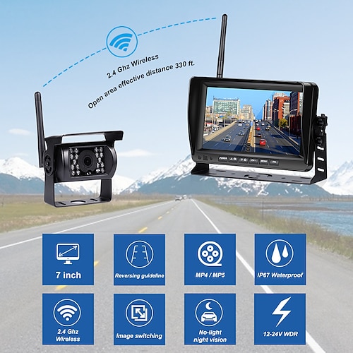 

KSJ-700H 7 inch LCD 1/3 inch color CMOS Wireless 120 Degree 7 inch Car Rear View Kit Night Vision / LCD Screen / Brightness adjustment for Car Reversing camera