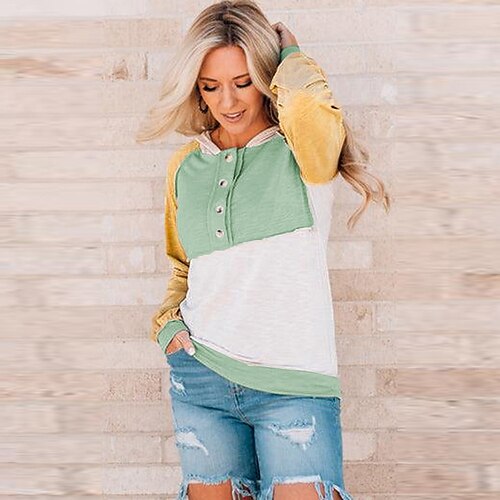 

Women's Pullover Hoodie Sweatshirt Color Block Patchwork Daily Sports Hot Stamping Active Streetwear Hoodies Sweatshirts Green