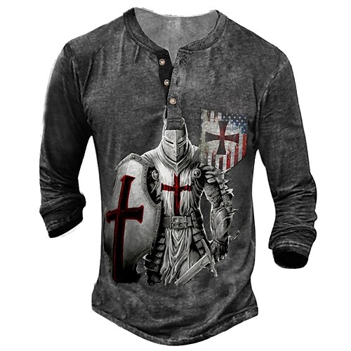 

Men's Henley Shirt Tee T shirt Tee 3D Print Graphic Patterned Soldier Henley Casual Daily Button-Down Print Long Sleeve Tops Designer Basic Classic Big and Tall Black / Sports