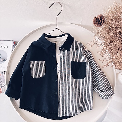 

Kids Boys Shirt Long Sleeve Stripe Blue Children Tops Fall Active Cool Daily Outdoor Regular Fit 3-8 Years