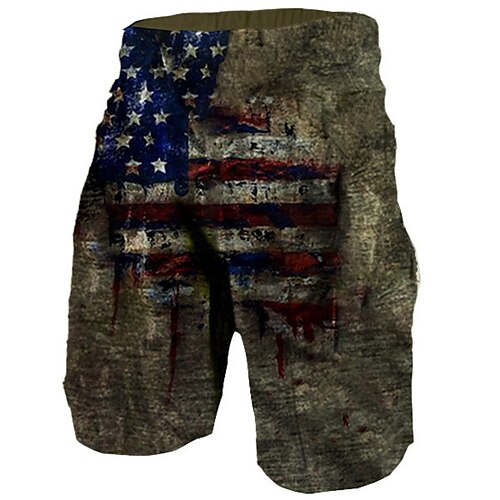 

Men's Active Sweat Shorts Elastic Waist 3D Print Graphic National Flag Breathable Soft Short Casual Daily Holiday Streetwear Designer Brown Micro-elastic