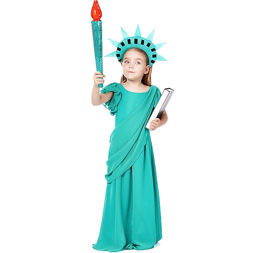 

Frihetsgudinnen Greske guder Maskerade Barne Jente Cosplay Fest Karneval Maskerade Festival / høytid polyester Grønn Lett Karneval Kostumer Ensfarget