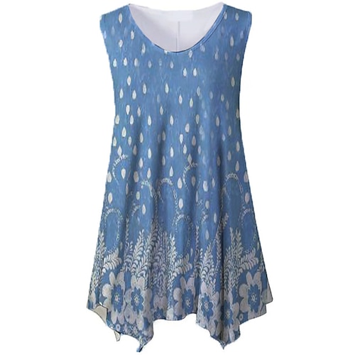 

Women's Plus Size Tops Tank Top Floral Print Sleeveless Crewneck Streetwear Daily Holiday Cotton Spandex Jersey Spring Summer Blue Wine