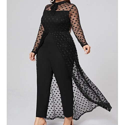 

Women's Plus Size Jumpsuit Print Polka Dot Casual Daily Natural Maxi Fall Spring Black XL XXL 3XL 4XL 5XL