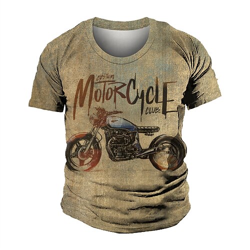 

Men's Unisex T shirt Tee 3D Print Graphic Prints Motorcycle Crew Neck Street Daily Print Short Sleeve Tops Casual Fashion Comfortable Light Brown / Summer / Summer
