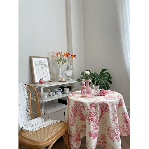 

Pastoral Tablecloth Cotton Linen Fabric Table Cloth - Washable Table Cover with Dust-Proof Wrinkle Resistant for Restaurant, Picnic, Indoor and Outdoor Dining, Floral