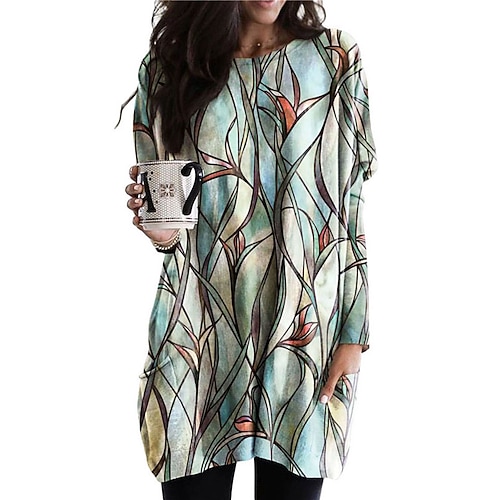 

Women's Shift Dress Short Mini Dress Green Blue Purple Long Sleeve Print Pocket Print Spring Summer Crew Neck Casual Vacation 2022 S M L XL XXL 3XL