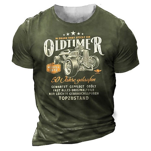 

Men's Unisex T shirt Tee 3D Print Graphic Patterned Car Letter Crew Neck Street Daily Print Short Sleeve Tops Designer Casual Vintage Big and Tall Black Army Green Navy Blue / Summer