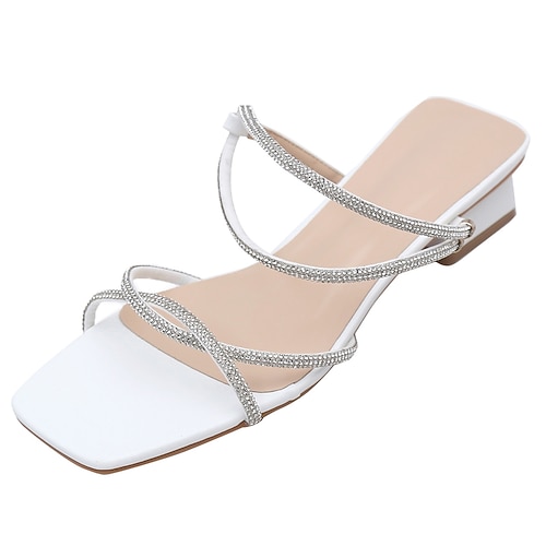 

Women's Sandals Sparkly Sandals Sequin Block Heel Open Toe Elegant Sweet Daily Office Faux Leather Loafer Spring Summer Solid Colored White