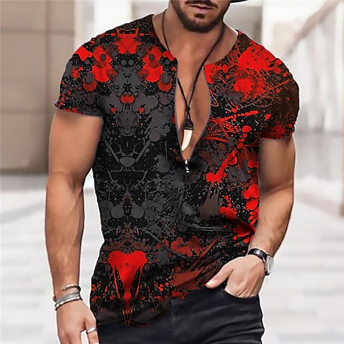 

Men's Unisex T shirt Tee 3D Print Graphic Prints Crew Neck Street Daily Zipper Print Short Sleeve Tops Designer Casual Big and Tall Sports Black / Red / Summer