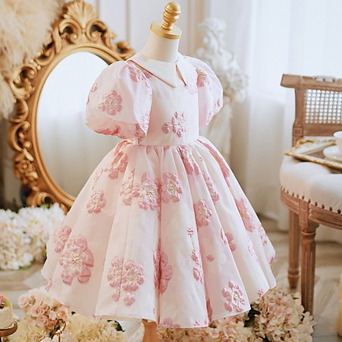 

Kids Little Girls' Dress Floral A Line Dress Party Performance Print Pink Asymmetrical Short Sleeve Princess Sweet Dresses Summer Regular Fit 3-10 Years