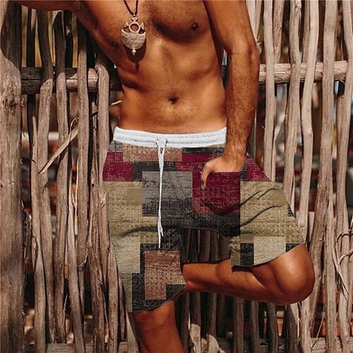 

Men's Designer Classic Shorts Beach Shorts 3D Print Drawstring Elastic Waist Short Pants Casual Daily Micro-elastic Graphic Prints Geometry Comfort Breathable Mid Waist Wine S M L XL XXL