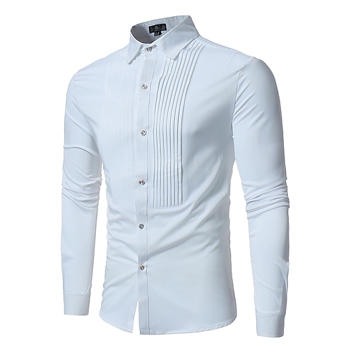 

Men's Shirt Solid Color Turndown Party Daily Pleated Button-Down Long Sleeve Tops Casual Fashion Comfortable White Black Royal Blue