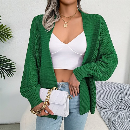 

Mulheres Sueter Cardigan Saltador Crochê Tricotar Tricotado Côr Sólida Abertura Frontal à moda Casual Ao ar livre Diário Inverno Outono Verde Marron S M L / Manga Longa / Normal / Para Noite