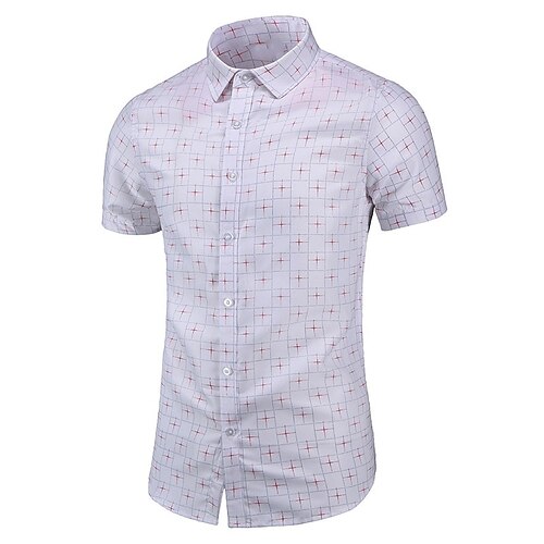 

Men's Shirt Plaid Turndown Street Daily Button-Down Short Sleeve Tops Casual Fashion Comfortable Light Purple White Navy Blue