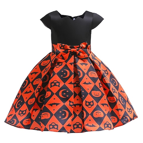 

Kids Little Girls' Dress Patchwork Skater Dress Party Daily Bow Orange Knee-length Short Sleeve Costume Cute Dresses Spring Summer Slim 3-10 Years