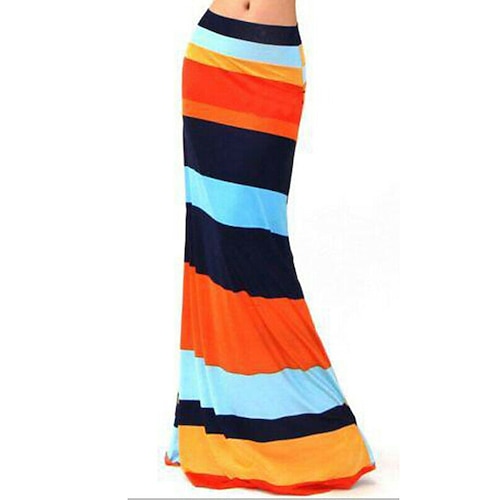 

Damen Rock Stifte Bodycon Langer Rock Maxi Polyester Schwarz Rosa Blau Orange Röcke Sommer Lang Bedruckt Ohne Futter Modisch Casual S M L