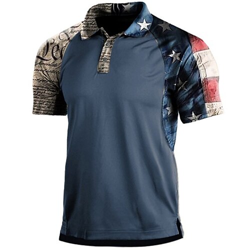 

Men's Collar Polo Shirt Golf Shirt National Flag Turndown Blue 3D Print Outdoor Street Short Sleeves Button-Down Print Clothing Apparel Fashion Designer Casual Breathable / Summer / Spring / Summer