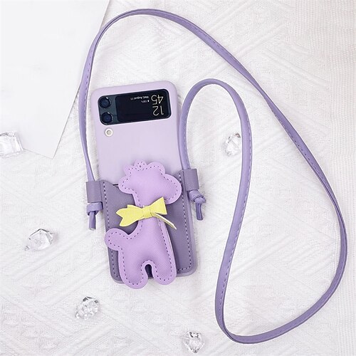 

Phone Case For Samsung Galaxy Flip Z Flip 4 Z Flip 3 Portable Flip with Removable Cross Body Strap Solid Colored PC