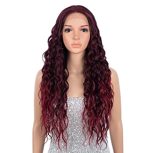 

Sleek Long Synthetic Hair Lace Curly HD Transparent Lace Heat Resistance Synthetic Hair Wigs High Temperature Middle Part Synthetic Lace Front Wig